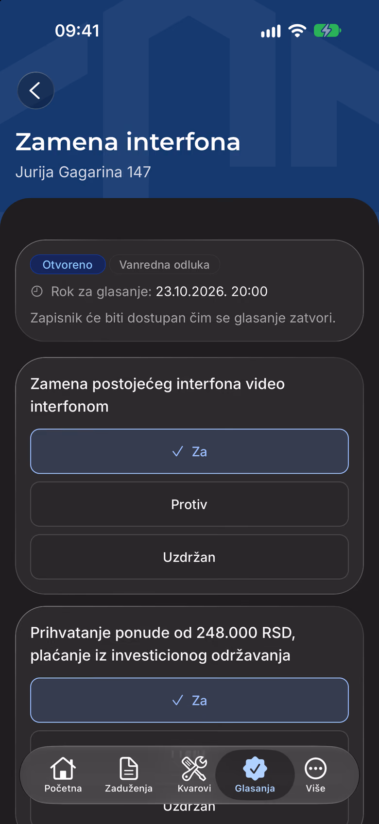Otvoreno glasanje u mobilnoj aplikaciji esz.rs, primer podataka